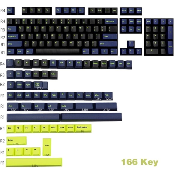 166 Double Shot PBT Keycaps Keys Cherry Profile Night Runner Cherry Switch - Picture 1 of 16